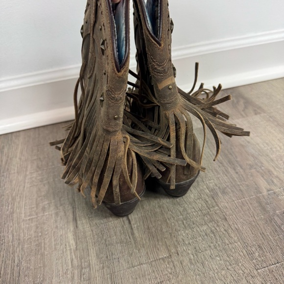 Dingo Western Ankle Boot Women’s 6.5 Brown Leather Fringe Distressed Studded - Picture 4 of 11